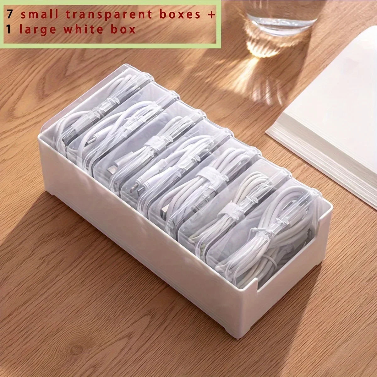 Boite de rangement pour câbles - organisateur de bureau 7 compartiments