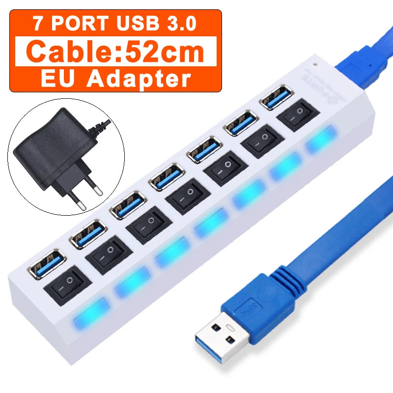 Hub USB 3.0 Haute vitesse -4 ou 7 Port pour PC et ordinateur portable