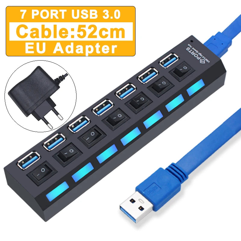 Hub USB 3.0 Haute vitesse -4 ou 7 Port pour PC et ordinateur portable