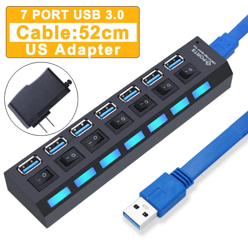 Hub USB 3.0 Haute vitesse -4 ou 7 Port pour PC et ordinateur portable