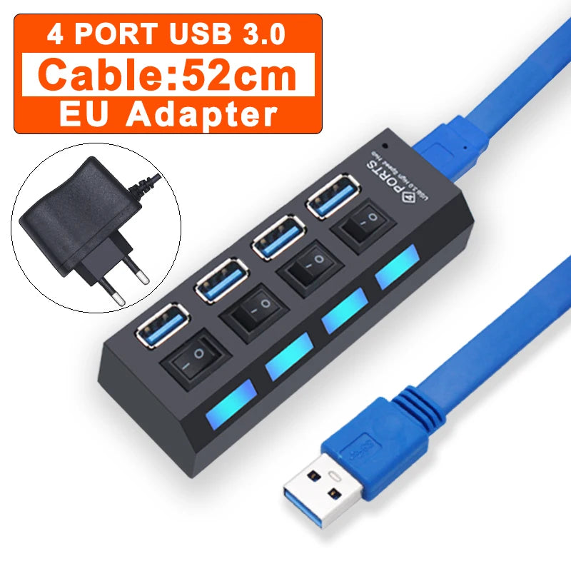 Hub USB 3.0 Haute vitesse -4 ou 7 Port pour PC et ordinateur portable