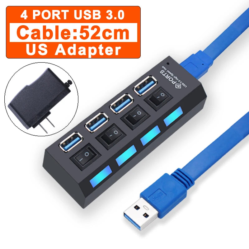 Hub USB 3.0 Haute vitesse -4 ou 7 Port pour PC et ordinateur portable