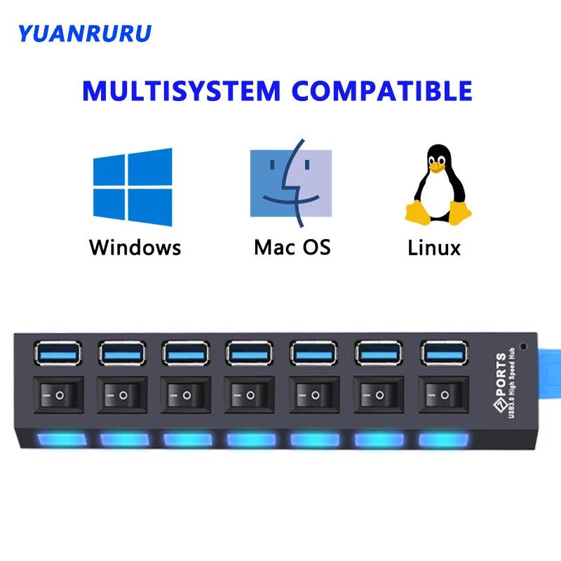 Hub USB 3.0 Haute vitesse -4 ou 7 Port pour PC et ordinateur portable