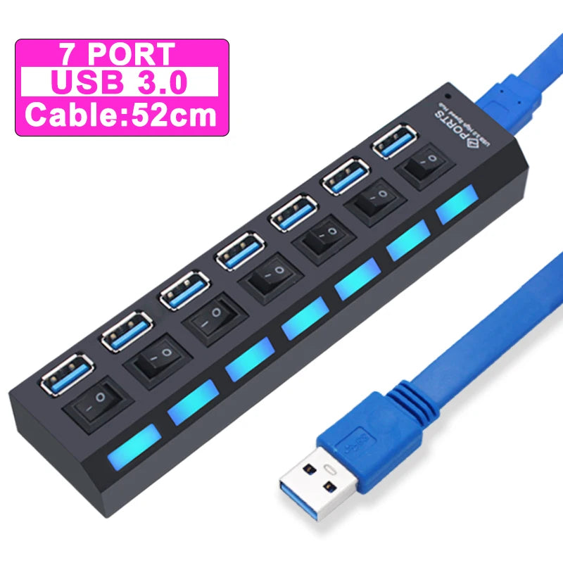 Hub USB 3.0 Haute vitesse -4 ou 7 Port pour PC et ordinateur portable