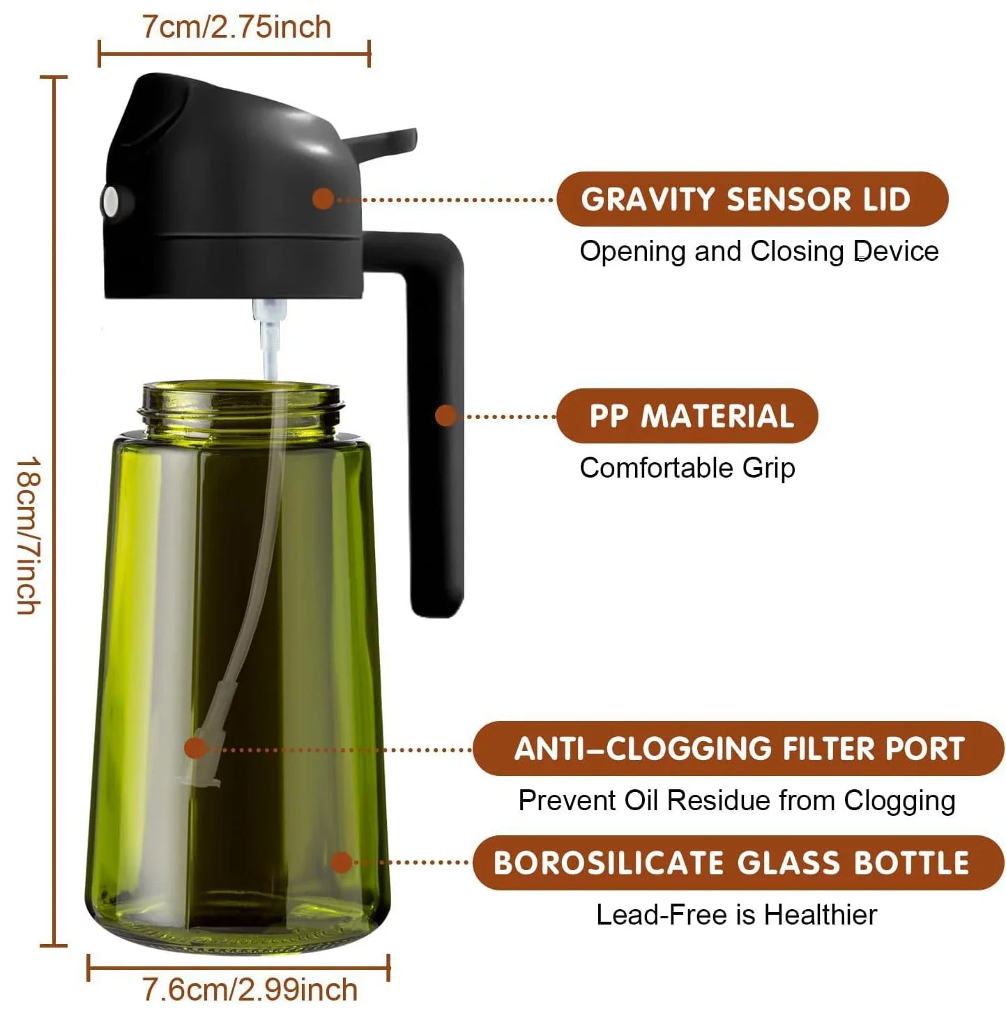Spray à huile en verre 470 ml pulvérisateur d'huile d'olive pour cuisine